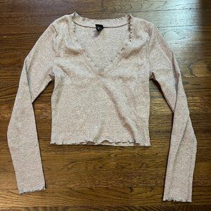Wild Fable Waffle Cropped Long Sleeve Shirt